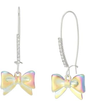 Betsey Johnson Faux Stone Kick Off Bow Dangle Earrings - White