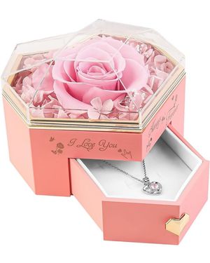 Gnuadz Preserved Rose Box Necklace Gift Her - Pink