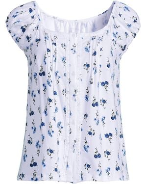 Lands' End Plus Size Sleeveless Lightweight Jersey Pintuck Button Front Blouse - Blue