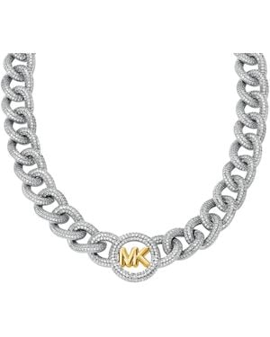 Michael Kors Pave Logo Chain Necklace - Metallic