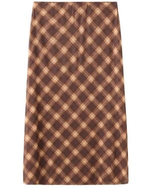 Mango A-line Midi Plaid Skirt - Brown