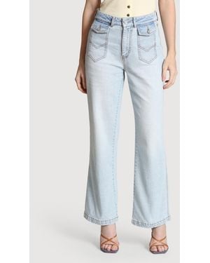 Avec Les Filles Flare Leg Patch Pocket Jeans - Blue