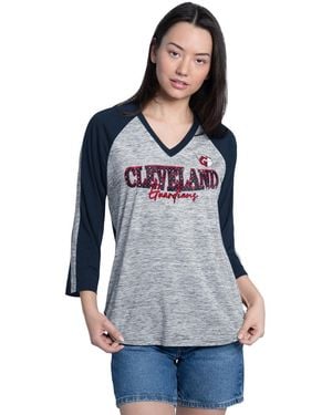 G-III 4Her by Carl Banks Navy/heather Navy Cleveland Guardians Speed Training 3/4-sleeve Rhinestone V-neck T-shirt - Blue
