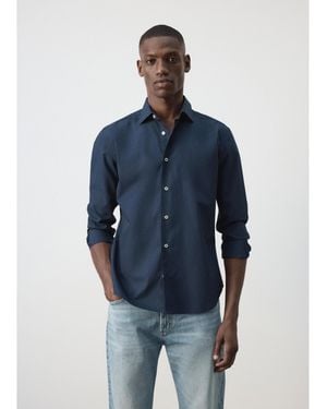 Mango Long-sleeve Button-down Cotton Shirt - Blue