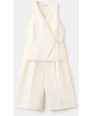 Mango Linen-blend Wrap Jumpsuit - White