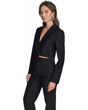 Donna Karan Collarless Wrap Jacket - Blue