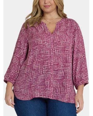 NYDJ Plus Size Pintuck Split Neck Top - Red