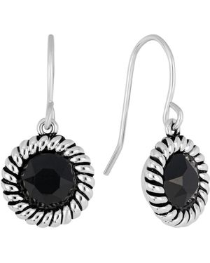 Macy's Sterling Silver 6mm Crystal Round Rope Edge Drop Earrings - Black