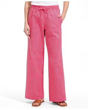 Lands' End Seersucker High Rise Drawstring Wide Leg Pants - Pink