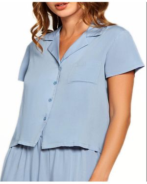 iCollection Renee Ultra Soft Rayon Button Lounge Shirt - Blue