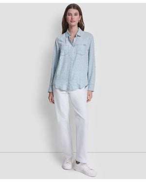 DKNY Garment-dye & Print Split-back Button-front Shirt - Blue