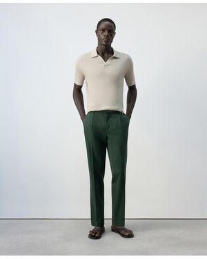 Mango Flat-front Elastic-waist Lyocell-cotton-blend Pants - White