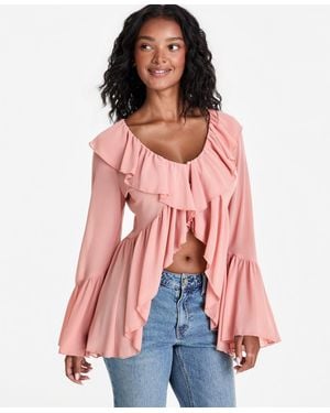 And Now This Chiffon Ruffle Tunic Blouse - Red