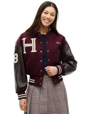 Tommy Hilfiger Manteco Wool Blend Leather Varsity Jacket - Red