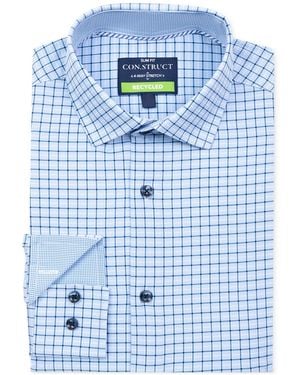 Con.struct Slim Fit Square Plaid 4-way Stretch Performance Dress Shirt - Blue
