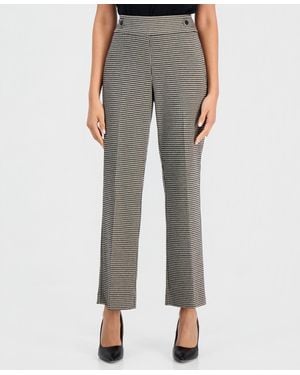 Anne Klein Essentials Petite Houndstooth Pull-on Mid-rise Trouser - Gray