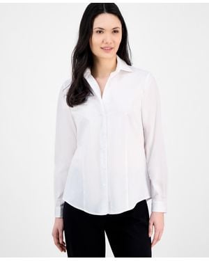 Anne Klein Button-front Long-sleeve Shirt - White