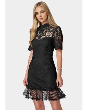 Bebe Flounce Lace Mini Dress - Black