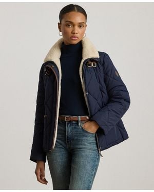 Ralph Lauren Faux-fur-collar Diamond Quilted Jacket - Blue