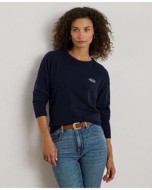 Ralph Lauren Embroidered Cashmere Crewneck Sweater - Blue