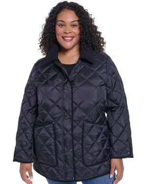 DKNY Plus Size Corduroy Collar Coat - Blue