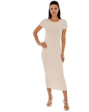 Bebe Rib Maxi T-shirt Dress - Metallic