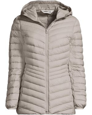 Lands' End Wanderweight Packable Down Hooded Long Jacket - Gray