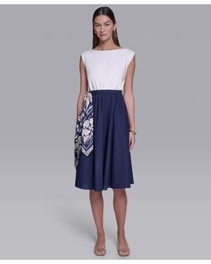 Halston Sleeveless Boat Neck Dress - Blue