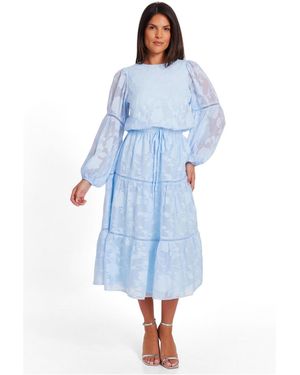Quiz Jacquard Puff Sleeve Midi Dress - Blue