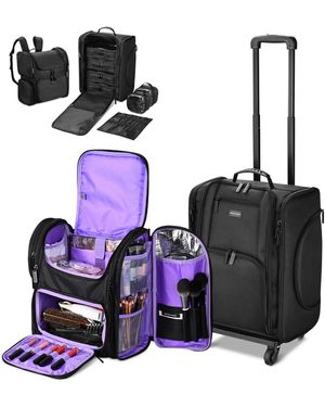 Byootique Rolling Makeup Train Case & Backpack Kit W/ 7 Toiletry Bags Artist - Black