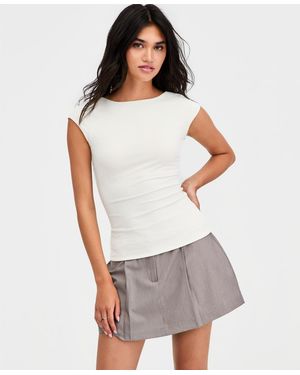 BarIII Shelf-bra Cap-sleeve Top - White