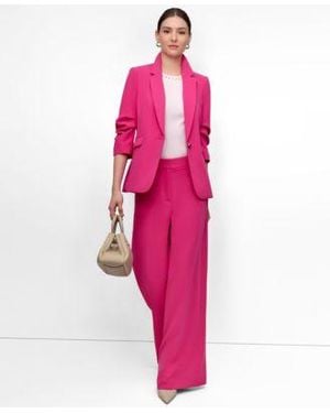 DKNY Ruched Sleeve Aero Crepe Blazer High Rise Pants - Pink