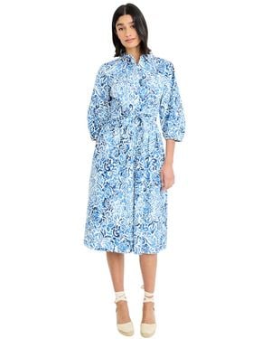 Maggy London Balloon-sleeve Shirt Dress - Blue