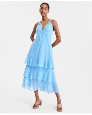 On 34th Sleeveless Tiered Chiffon Maxi Dress - Blue