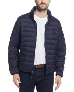 Weatherproof Packable Neck Pillow Zip-front Quilted Jacket - Blue