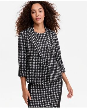 Kasper Petite Houndstooth 3/4-sleeve Notch Collar Open Seamed Blazer - Multicolor