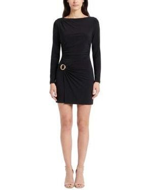 Taylor Draped Long Sleeve Boat Neck Mini Dress - Black