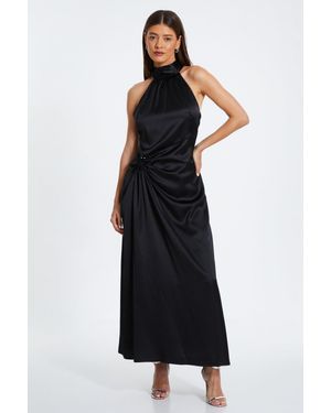 Quiz Satin Halterneck Midi Dress - Blue