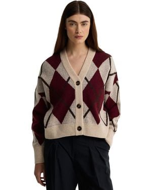 Barbour Harleigh Argyle Long-sleeve V-neck Wool-blend Cardigan - Red