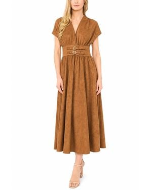Parker The Noa Short-sleeve V-neck Midi Faux Suede Dress - Brown
