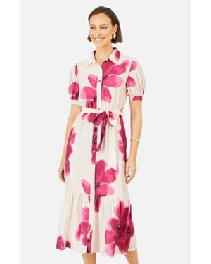 Yumi' Scattered Floral Shirt Dress - Pink