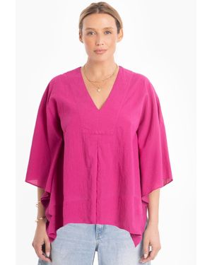ocean + main Ocean+main Ocean+main Butterfly Sleeve Cotton Caftan Top - Pink