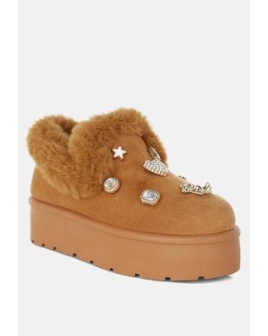 LONDON RAG Zeta Charm Detail Slip On Snow Boots - Brown