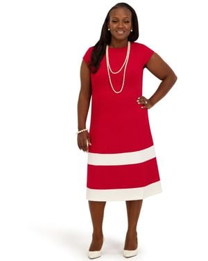 Kasper Cap Sleeve Knee Length Fit & Flare Dress - Red