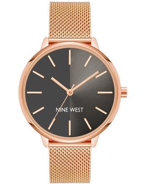 Nine West Quartz Rose Gold-tone Stainless Steel Mesh Band Watch - Gray