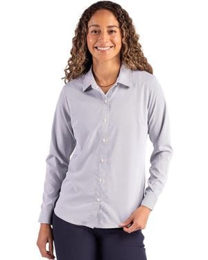 Cutter & Buck Skyline Epic Confidence Recycled Pinstripe Long Sleeve Dress Shirt - White