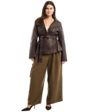 June + Vie June + Vie Plus Size June + Vie High-low Peplum Leather Jacket - Brown