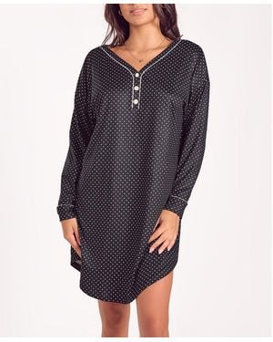 iCollection Brushed Micro Stretch Knit Long-sleeve Sleep Shirt - Blue