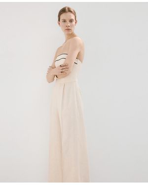 Mango Strapless Linen Jumpsuit - White