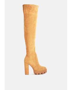 LONDON RAG Maple Faux Suede Over The Knee Boots - White